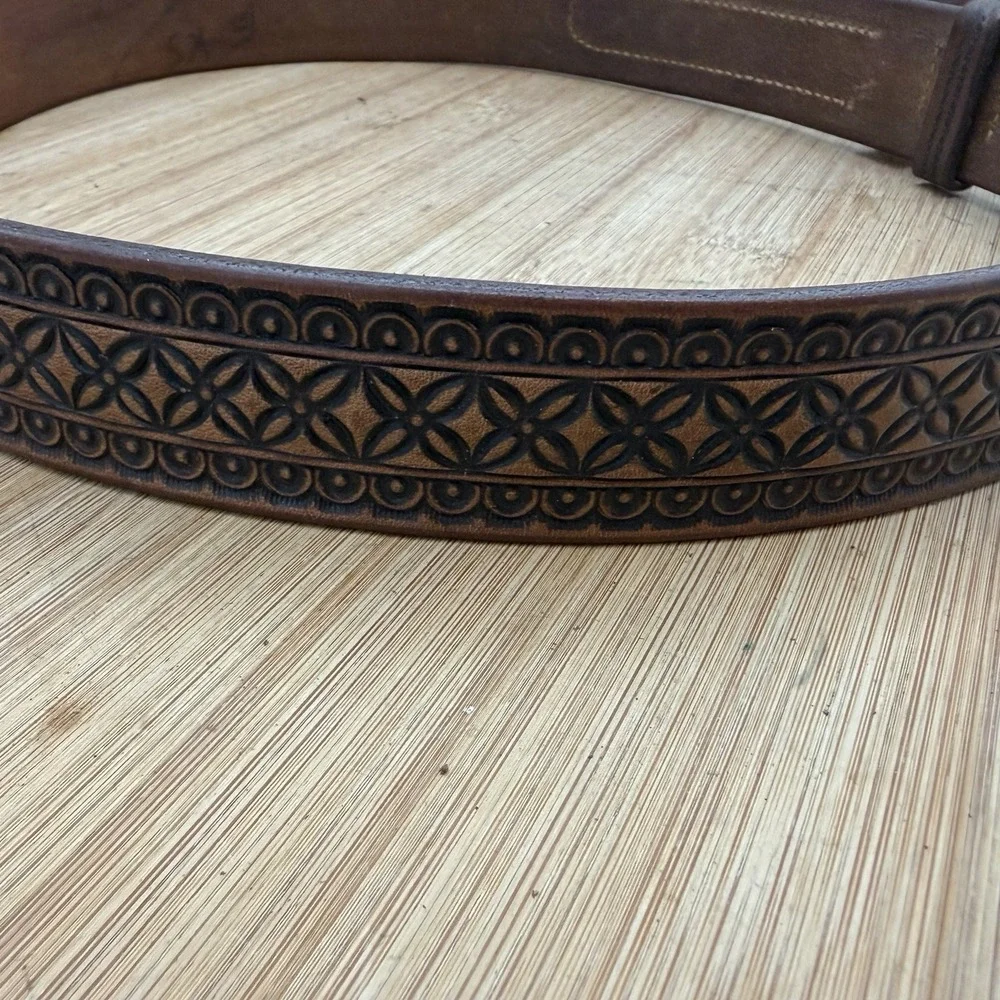 1930's Justin-Barton Tooled Western Leather Belt Size 40 Fort Worth Tx‎ Cowboy